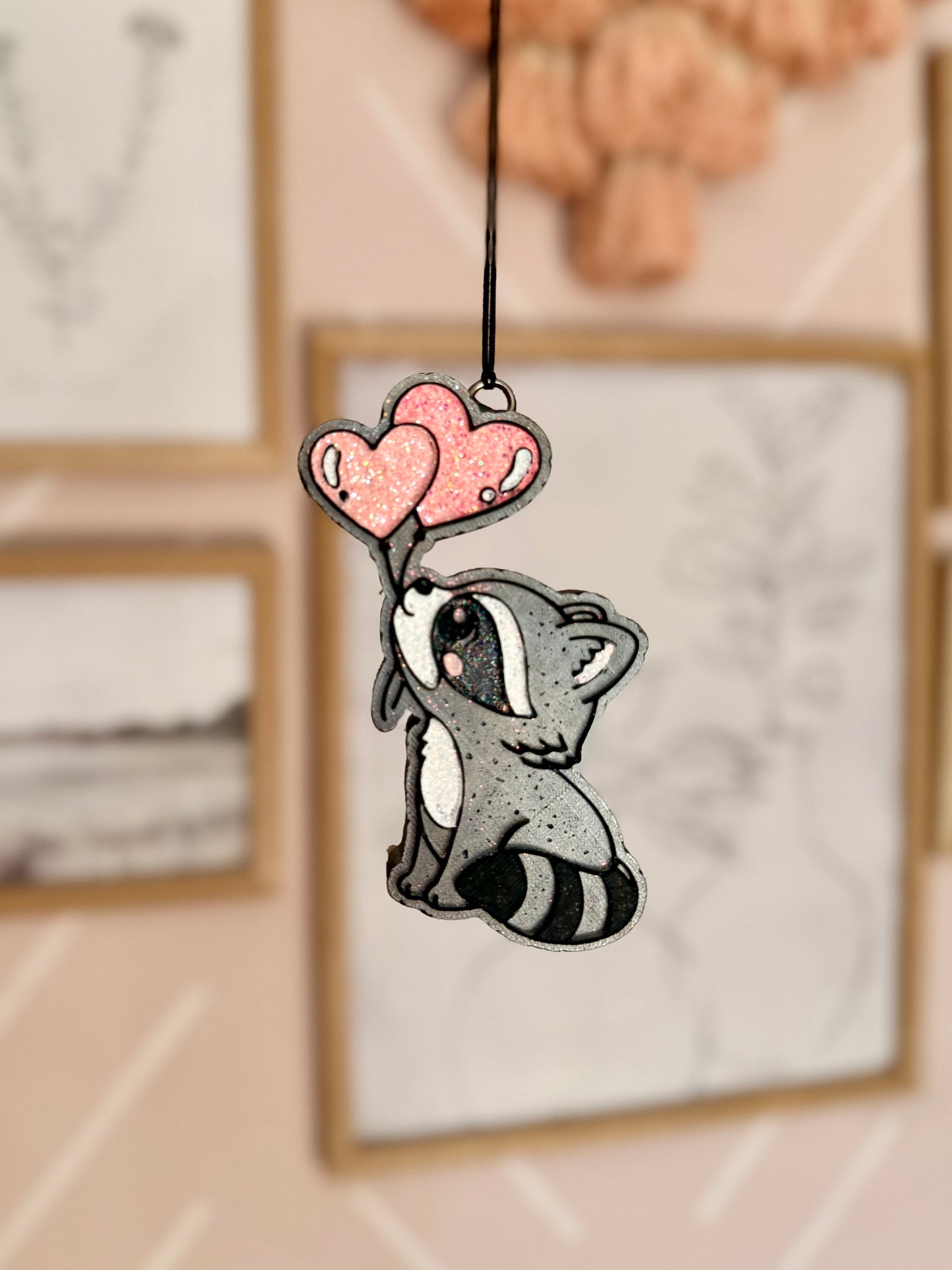 Raccoon with Heart Balloons Freshie MOLD