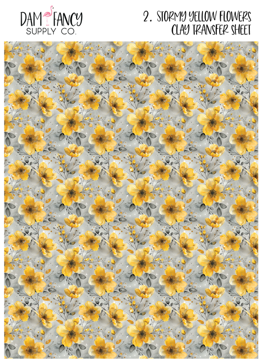 2. stormy Yellow Flowers- Clay Transfer Sheet